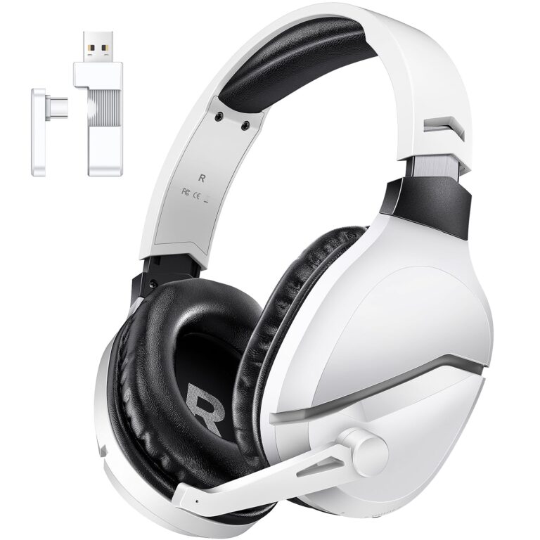 Wireless Gaming Headset with Noise Canceling Microphone for PS5, PC, PS4, 2.4G/Bluetooth Gaming Headphones with USB and Type-c Connector, Wired Mode for Controller Gamecube