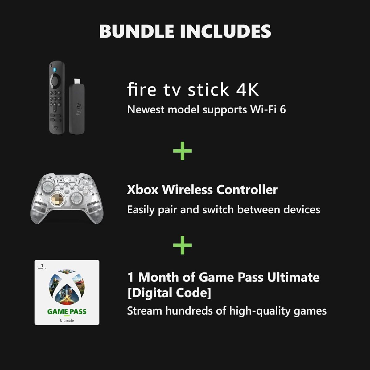 Xbox Amazon Fire TV Stick 4K, Ghost Cipher Special Edition Core Wireless Controller, and 1 Month Game Pass Ultimate Bundle