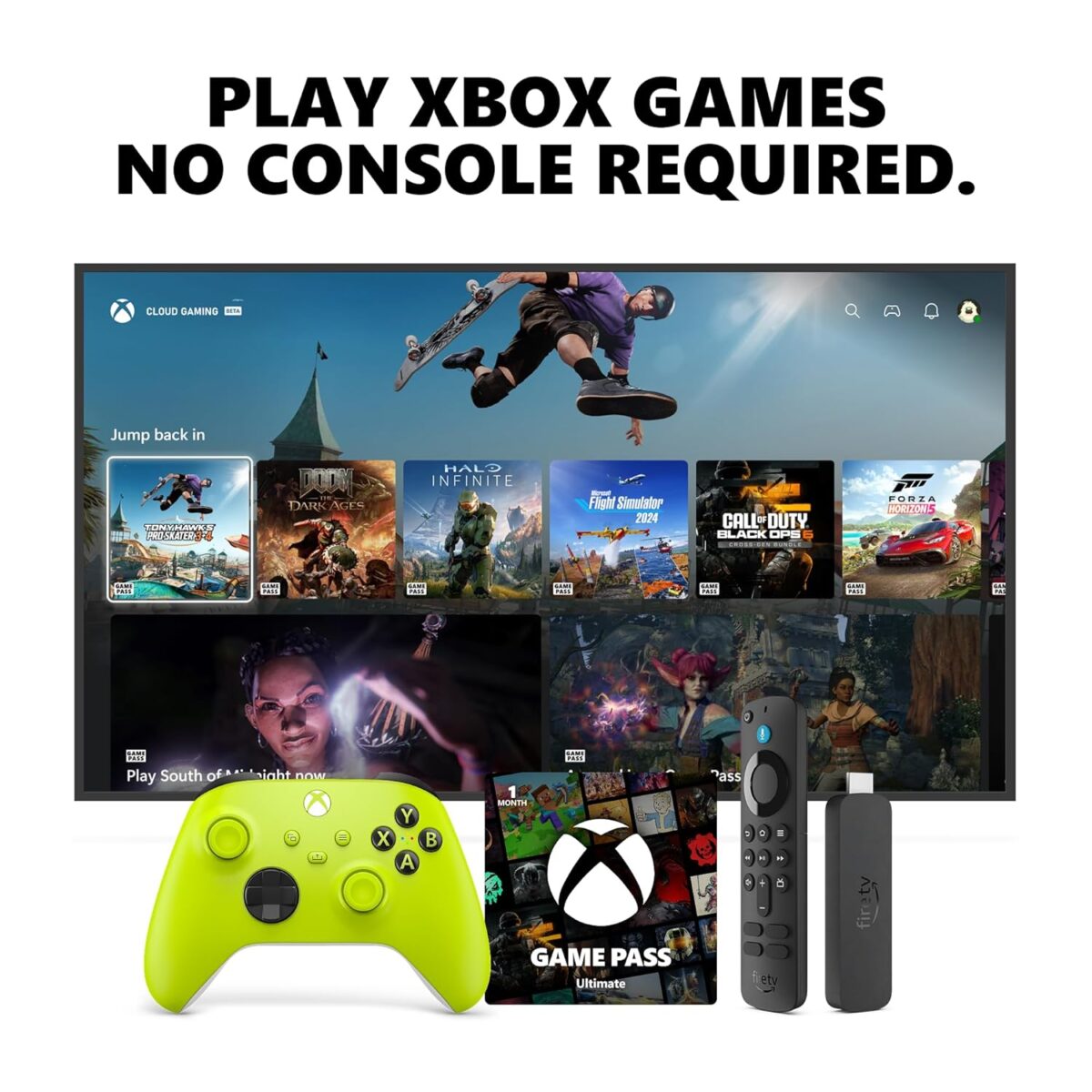 Xbox Wireless Controller Carbon Black (2025) + Fire TV Stick 4K Game Pass Ultimate 1 Month Bundle - Play on, Windows, Mobile & Smart TVs
