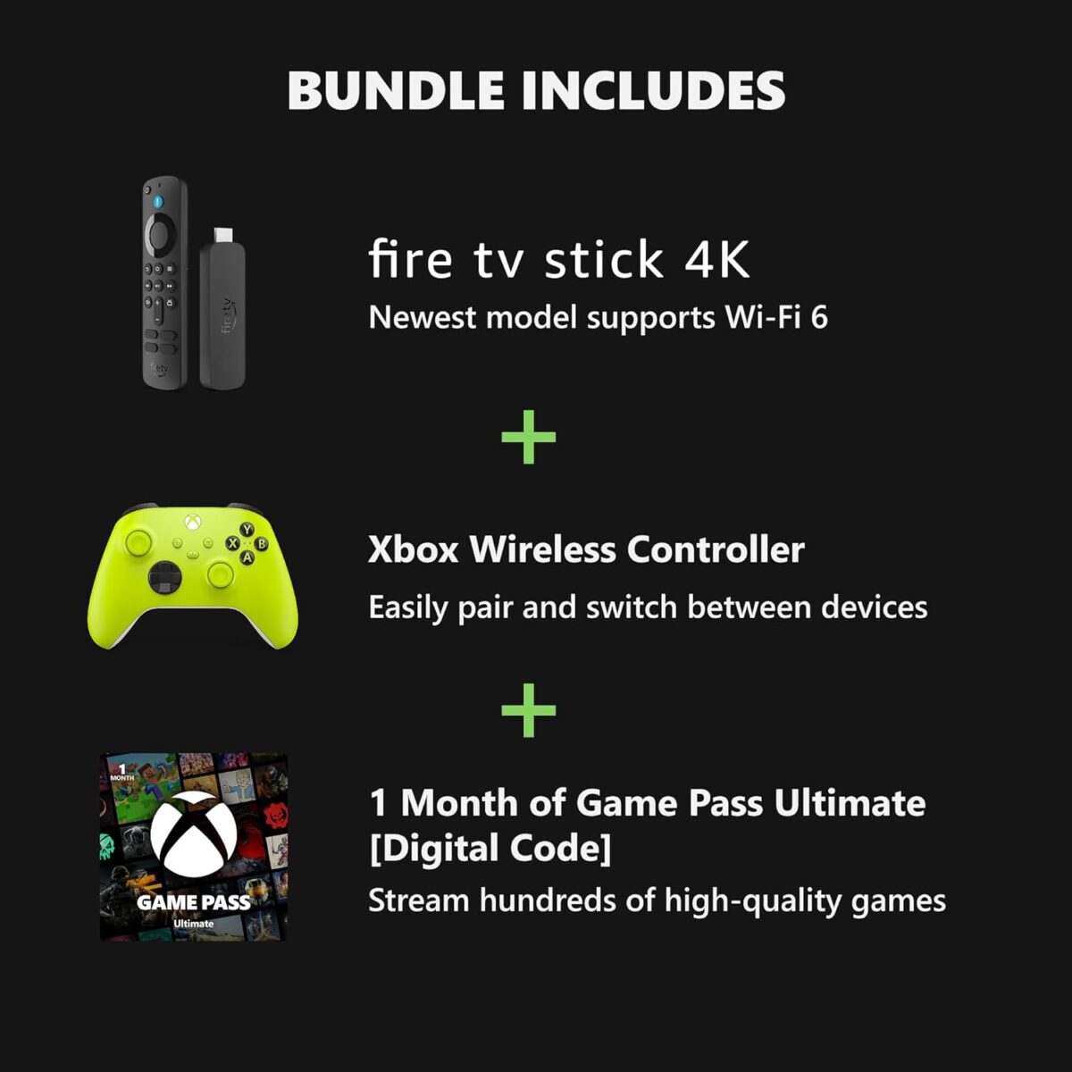 Xbox Wireless Controller Carbon Black (2025) + Fire TV Stick 4K Game Pass Ultimate 1 Month Bundle - Play on, Windows, Mobile & Smart TVs