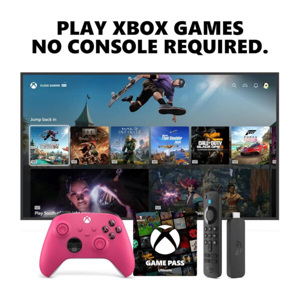 Xbox Wireless Controller Deep Pink (2025) + Fire TV Stick 4K Game Pass Ultimate 1 Month Bundle - Play on Windows, Android, iOS & Smart TVs