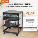 12U Open Frame Server Rack, 15''-40'' Adjustable Depth, Free Standing or Wall Mount Network Server Rack, 4 Post AV Rack with Casters, Holds All Your