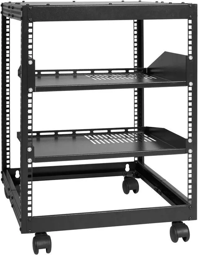 12U Open Frame Server Rack, 15''-40'' Adjustable Depth, Free Standing or Wall Mount Network Server Rack, 4 Post AV Rack with Casters, Holds All Your