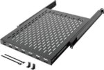 1U Sliding Rack Shelf,4-Post Vented Rack Mount Shelf,21.7in Deep with Adjustable Mounting Depth 21.7-35.4in,Supports to 110lbs,for 19 Inch AV/Network