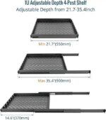 1U Sliding Rack Shelf,4-Post Vented Rack Mount Shelf,21.7in Deep with Adjustable Mounting Depth 21.7-35.4in,Supports to 110lbs,for 19 Inch AV/Network