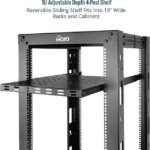 1U Sliding Rack Shelf,4-Post Vented Rack Mount Shelf,21.7in Deep with Adjustable Mounting Depth 21.7-35.4in,Supports to 110lbs,for 19 Inch AV/Network