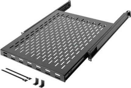 1U Sliding Rack Shelf,4-Post Vented Rack Mount Shelf,21.7in Deep with Adjustable Mounting Depth 21.7-35.4in,Supports to 110lbs,for 19 Inch AV/Network