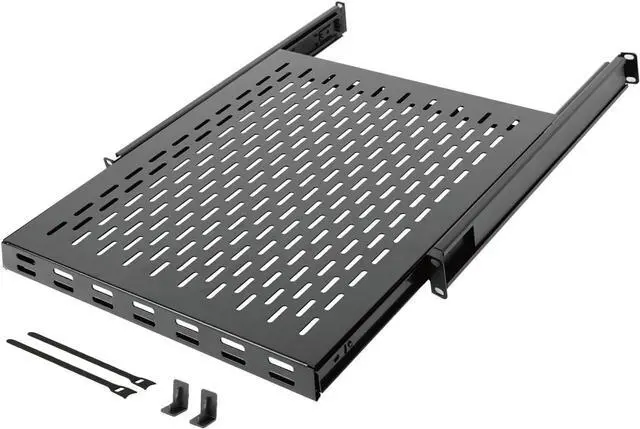 1U Sliding Rack Shelf,4-Post Vented Rack Mount Shelf,21.7in Deep with Adjustable Mounting Depth 21.7-35.4in,Supports to 110lbs,for 19 Inch AV/Network