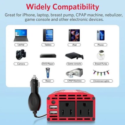 300W Power Inverter DC 12V to 110V AC Car Inverter with 4.2A Dual USB Car Adapter