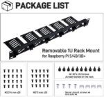 52Pi 19 Inch 1U Rack Mount for Raspberry Pi 5/4B/3B+/3B, Removable Rack with 5 Mounting Ports, Compatible with 19 inch Server Cabinets