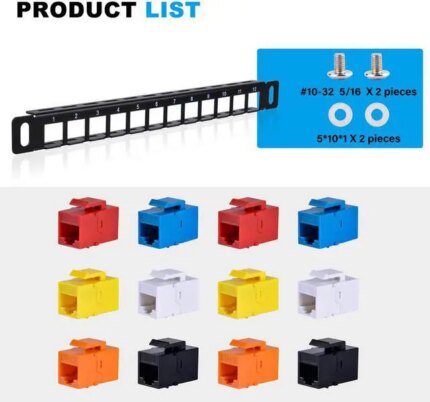 52Pi Blank Keystone Patch Panel with Jacks, 10inch 12 Port Cable Management Rack for DeskPi Rackmate T0/T1/T2 Server Cabinets