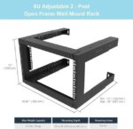 6U Wall Mount Open Frame Rack-19 Inch Server Equipment Rack- Adjustable Depth 13-18 Inches 2 Post Open Frame Cabinet- Black (6U13-18InD)