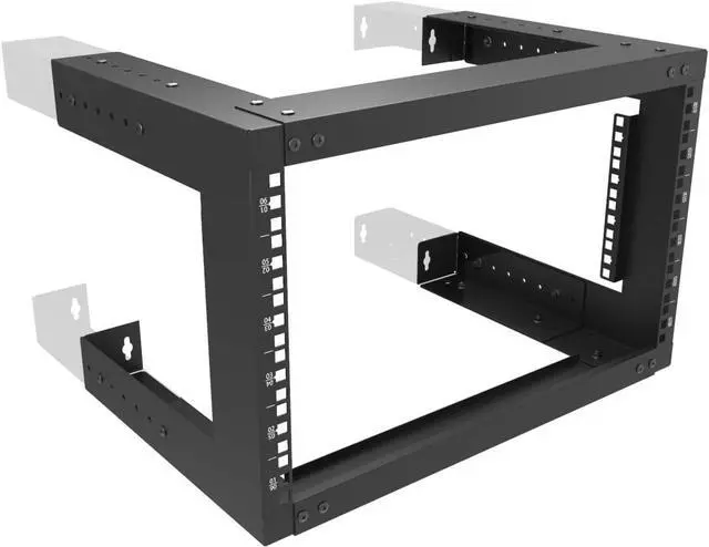 6U Wall Mount Open Frame Rack-19 Inch Server Equipment Rack- Adjustable Depth 13-18 Inches 2 Post Open Frame Cabinet- Black (6U13-18InD)