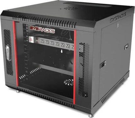 9U Wall Mount Server Cabinet Enclosure Network Rack ACCESSORIES INCLUDED Vented Shelf - Cooling Fan - Hardware- Feet - 24-Inch Depth - Lockable