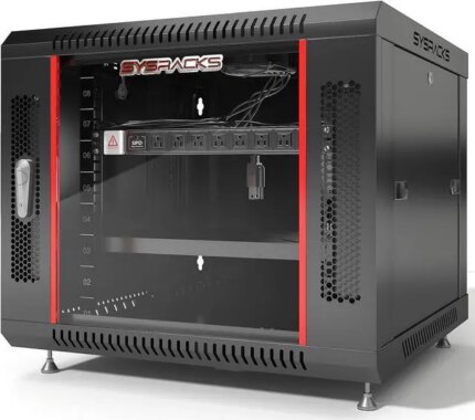 9U Wall Mount Server Cabinet Enclosure Network Rack ACCESSORIES INCLUDED Vented Shelf - Cooling Fan - Hardware- Feet - 24-Inch Depth - Lockable