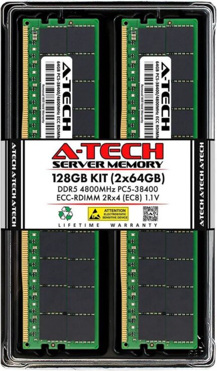 A-Tech 128GB (2x64GB) 2Rx4 PC5-38400R DDR5 4800 MHz EC8 RDIMM ECC Registered DIMM 288-Pin Dual Rank x4 Server & Workstation RAM Memory Upgrade Kit