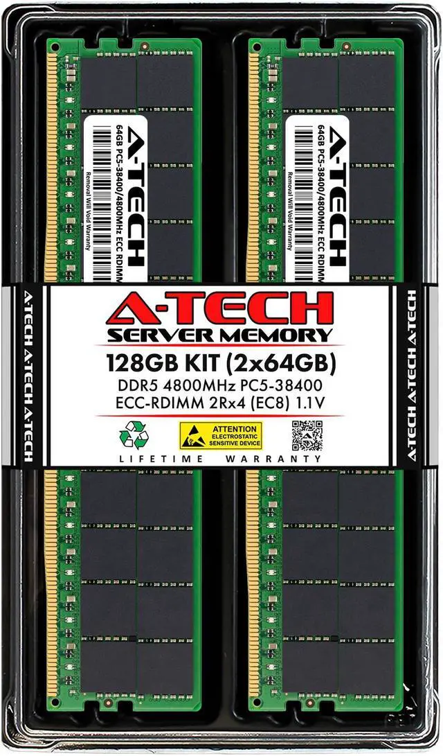 A-Tech 128GB (2x64GB) 2Rx4 PC5-38400R DDR5 4800 MHz EC8 RDIMM ECC Registered DIMM 288-Pin Dual Rank x4 Server & Workstation RAM Memory Upgrade Kit