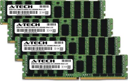 A-Tech 128GB (4x32GB) 4Rx4 PC4-17000 DDR4 2133 MHz ECC LRDIMM Load Reduced DIMM 288-Pin 4DRx4 Quad Rank x4 Server RAM Memory Upgrade Kit