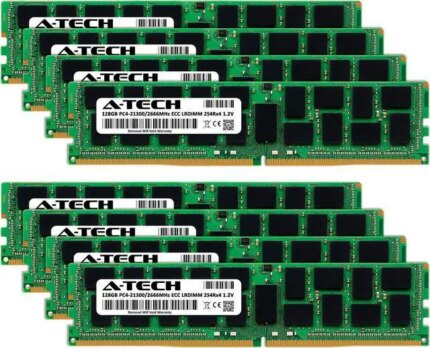 A-Tech 1TB (8x128GB) 2S4Rx4 (8Rx4 3DS) PC4-21300L DDR4 2666 MHz ECC LRDIMM Load Reduced DIMM 288-Pin Octal Rank x4 3DS/TSV Server & Workstation RAM
