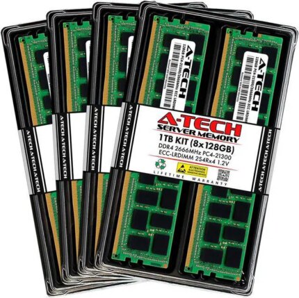 A-Tech 1TB (8x128GB) 2S4Rx4 (8Rx4 3DS) PC4-21300L DDR4 2666 MHz ECC LRDIMM Load Reduced DIMM 288-Pin Octal Rank x4 3DS/TSV Server & Workstation RAM