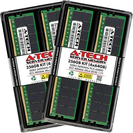 A-Tech 256GB (4x64GB) 2Rx4 PC5-44800R DDR5 5600 MHz EC8 RDIMM ECC Registered DIMM 288-Pin Dual Rank x4 Server & Workstation RAM Memory Upgrade Kit
