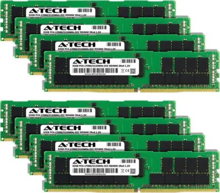 A-Tech 256GB (8x32GB) 2Rx4 PC4-17000R DDR4 2133 MHz ECC RDIMM Registered DIMM 288-Pin Dual Rank x4 Server & Workstation RAM Memory Upgrade Kit