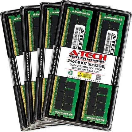 A-Tech 256GB (8x32GB) 2Rx4 PC4-17000R DDR4 2133 MHz ECC RDIMM Registered DIMM 288-Pin Dual Rank x4 Server & Workstation RAM Memory Upgrade Kit