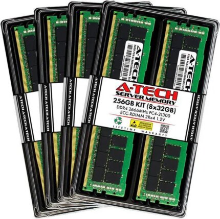 A-Tech 256GB (8x32GB) 2Rx4 PC4-21300R DDR4 2666 MHz ECC RDIMM Registered DIMM 288-Pin Dual Rank x4 Server & Workstation RAM Memory Upgrade Kit