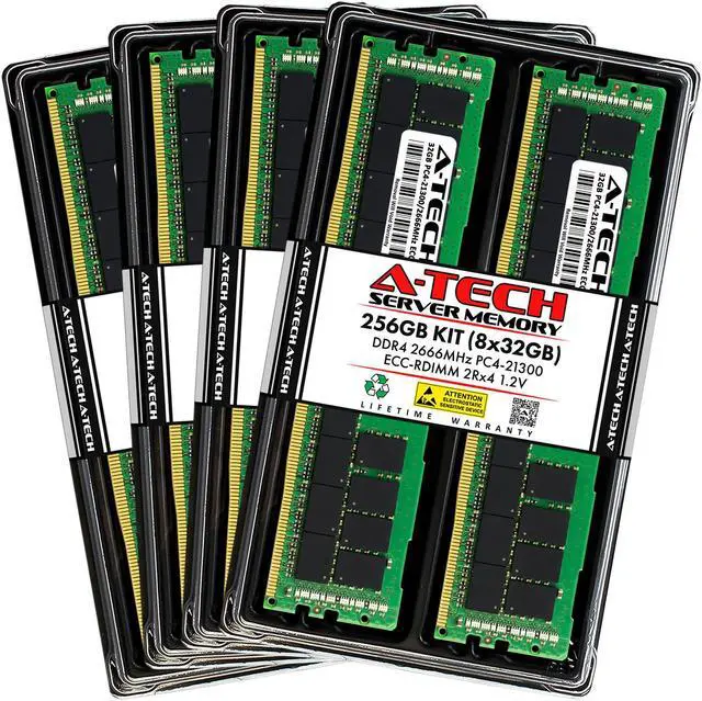 A-Tech 256GB (8x32GB) 2Rx4 PC4-21300R DDR4 2666 MHz ECC RDIMM Registered DIMM 288-Pin Dual Rank x4 Server & Workstation RAM Memory Upgrade Kit