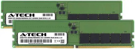 A-Tech 32GB (2x16GB) 1Rx8 PC5-38400E DDR5 4800 MHz ECC UDIMM Unbuffered DIMM 288-Pin Single Rank x8 Server & Workstation RAM Memory Upgrade Kit