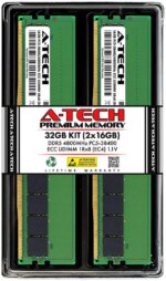 A-Tech 32GB (2x16GB) 1Rx8 PC5-38400E DDR5 4800 MHz ECC UDIMM Unbuffered DIMM 288-Pin Single Rank x8 Server & Workstation RAM Memory Upgrade Kit
