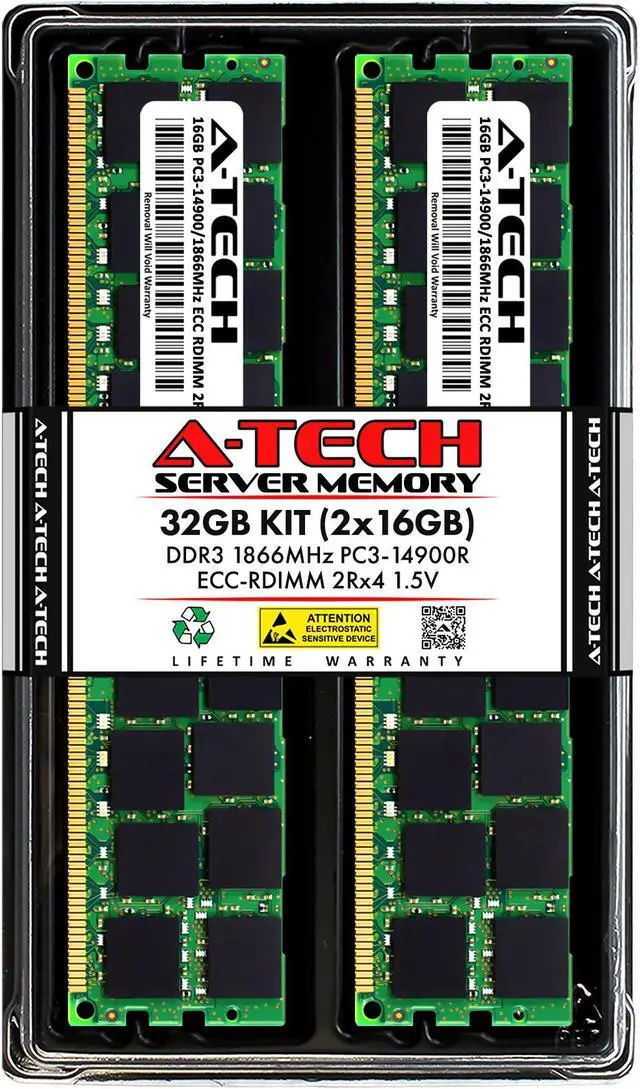 A-Tech 32GB (2x16GB) 2Rx4 PC3-14900R DDR3 1866 MHz ECC RDIMM 1.5V Registered DIMM 240-Pin Dual Rank x4 Server & Workstation RAM Memory Upgrade Kit