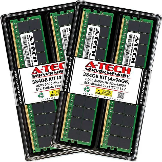 A-Tech 384GB Kit (4 x 96GB) DDR5 5600MHz EC8 RDIMM PC5-44800 ECC Registered 2Rx4 CL40 1.1V 288-Pin Server Workstation RAM Memory Modules