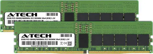 A-Tech 64GB (2x32GB) 1Rx4 PC5-38400R DDR5 4800 MHz EC8 RDIMM ECC Registered DIMM 288-Pin Single Rank x4 Server & Workstation RAM Memory Upgrade Kit