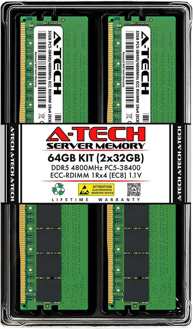 A-Tech 64GB (2x32GB) 1Rx4 PC5-38400R DDR5 4800 MHz EC8 RDIMM ECC Registered DIMM 288-Pin Single Rank x4 Server & Workstation RAM Memory Upgrade Kit