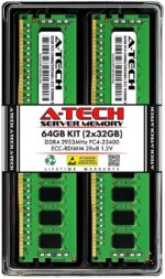 A-Tech 64GB (2x32GB) 2Rx8 PC4-23400R DDR4 2933 MHz ECC RDIMM Registered DIMM 288-Pin Dual Rank x8 Server & Workstation RAM Memory Upgrade Kit