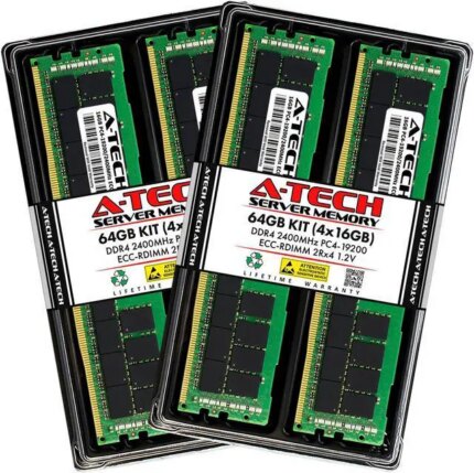 A-Tech 64GB (4x16GB) 2Rx4 PC4-19200R DDR4 2400 MHz ECC RDIMM Registered DIMM 288-Pin Dual Rank x4 Server & Workstation RAM Memory Upgrade Kit