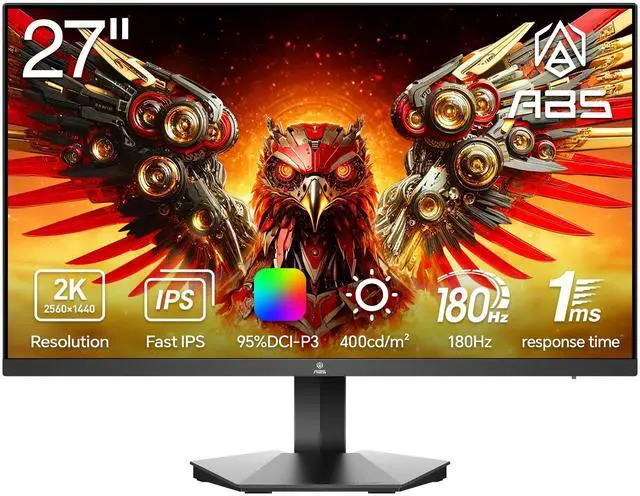 ABS Gaming Monitor 27" 180Hz Fast IPS QHD (2560x1440) 1ms VESA DisplayHDR 400, FreeSync,DCI-P3 95% GQ271NE