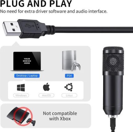 Adiven 2025 USB Streaming Podcast PC Microphone, 192KHz/24Bit Studio Cardioid Condenser Mic Kit with Sound Card, Boom Arm, Shock Mount, Pop Filter,