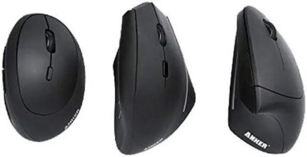 Anker 2.4G Wireless Vertical Ergonomic Optical Mouse, 800 / 1200 /1600 DPI, 5 Buttons for Laptop, Desktop, PC, Macbook - Black