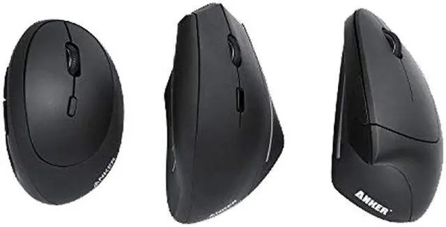 Anker 2.4G Wireless Vertical Ergonomic Optical Mouse, 800 / 1200 /1600 DPI, 5 Buttons for Laptop, Desktop, PC, Macbook - Black