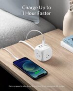 Anker 321 Power Strip, PowerPort Cube USB with 3 Outlets and 3 USB Ports, 5 ft Extension Cord, Flat Plug, Compact for Home Office, Travel, and Dorm