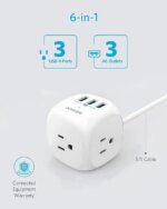 Anker 321 Power Strip, PowerPort Cube USB with 3 Outlets and 3 USB Ports, 5 ft Extension Cord, Flat Plug, Compact for Home Office, Travel, and Dorm