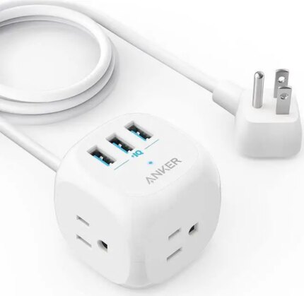 Anker 321 Power Strip, PowerPort Cube USB with 3 Outlets and 3 USB Ports, 5 ft Extension Cord, Flat Plug, Compact for Home Office, Travel, and Dorm