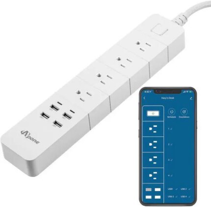Apone Smart Power Strip with USB Surge Protector Bar with 4 Smart Outlets and 4 USB Ports 6Ft Extension Cord,Works with Alexa and Google Home Timer &