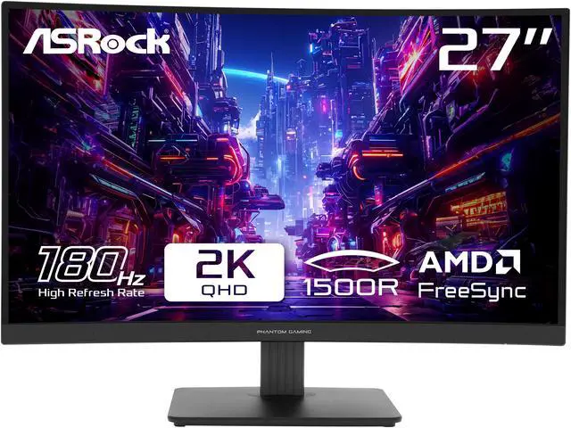 ASRock Phantom Gaming Monitor 27" 180 Hz VA QHD FreeSync (AMD Adaptive Sync) 95% DCI-P3 / 132% sRGB PG27QRT1B