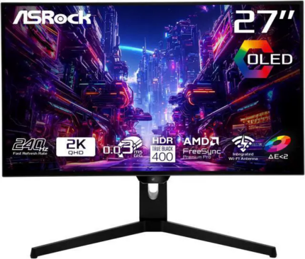 ASRock Phantom Gaming Monitor 27" QHD (2560x1440) 240Hz Flat WOLED, 0.03ms (GTG), 99% DCI-P3 with 129% sRGB Color Space, 2xHDMI 2.1, 2xDisplayPort