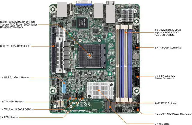 AsRock Rack B550D4ID-2L2T Deep mini-ITX Server Motherboard AMD Ryzen 5000 Series AM4 (PGA 1331) B550 Dual 1GbE+10GbE