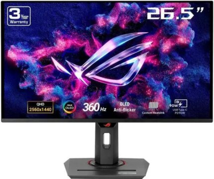 ASUS 26.5" 360 Hz OLED QHD Gaming Monitor FreeSync Premium Pro & G-Sync Compatible DCI-P3 99%, sRGB 135% ROG Strix OLED XG27ACDNG