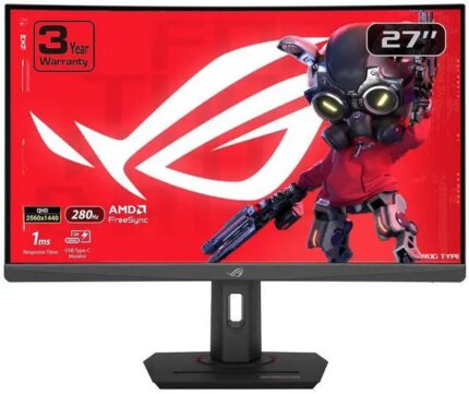 ASUS ROG Strix 27” 1440P USB-C Curved HDR Gaming Monitor (XG27WCMS) - QHD, 280Hz, 1ms, Fast VA, Extreme Low Motion Blur Sync, FreeSync Premium,